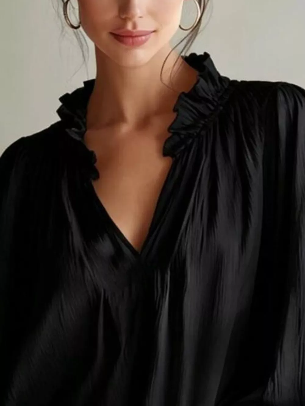 Frill Notched Long Sleeve Blouse, image 9