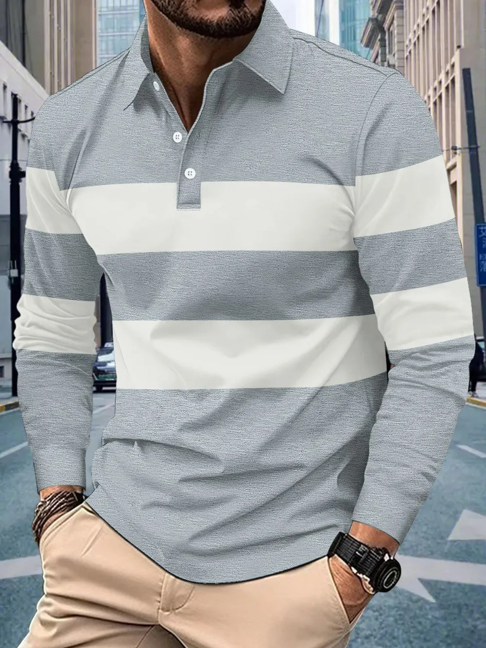 Men's Full Size Collared Contrast Striped Polo Plus Size, image 6