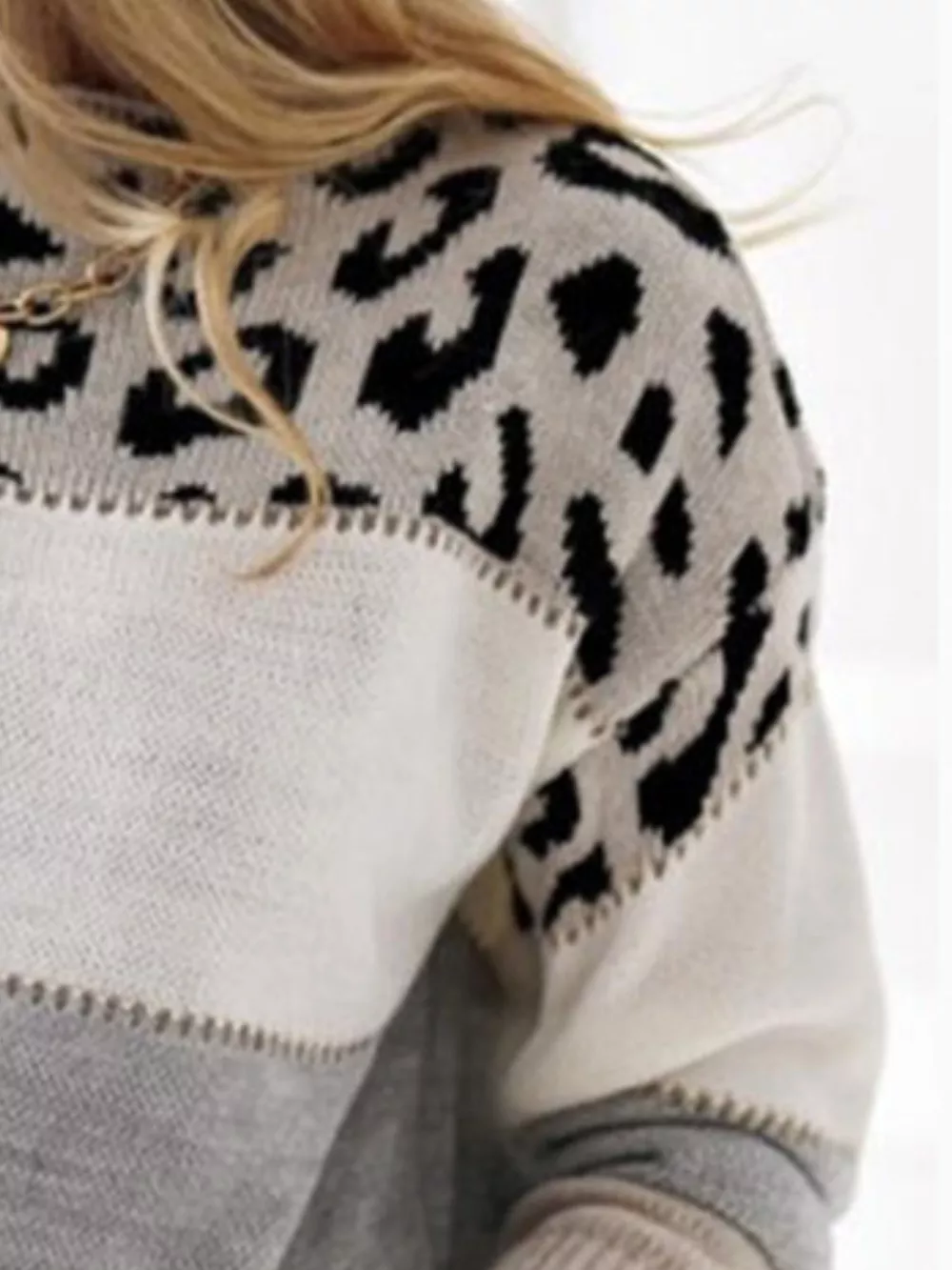 Full Size Leopard Color Block Long Sleeve Sweater Plus Size, image 9