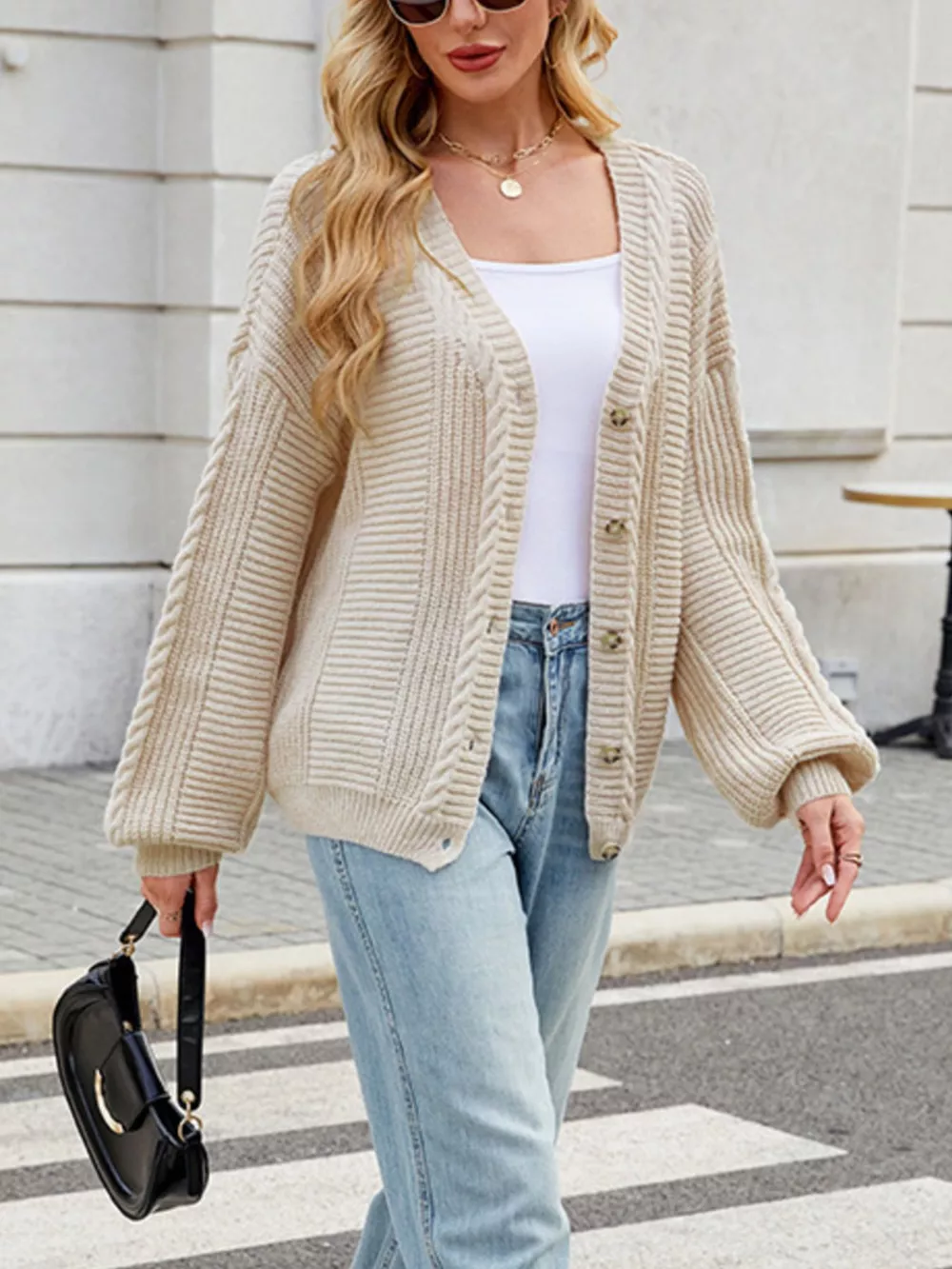 Cable Knit Button-Up Cardigan, image 5