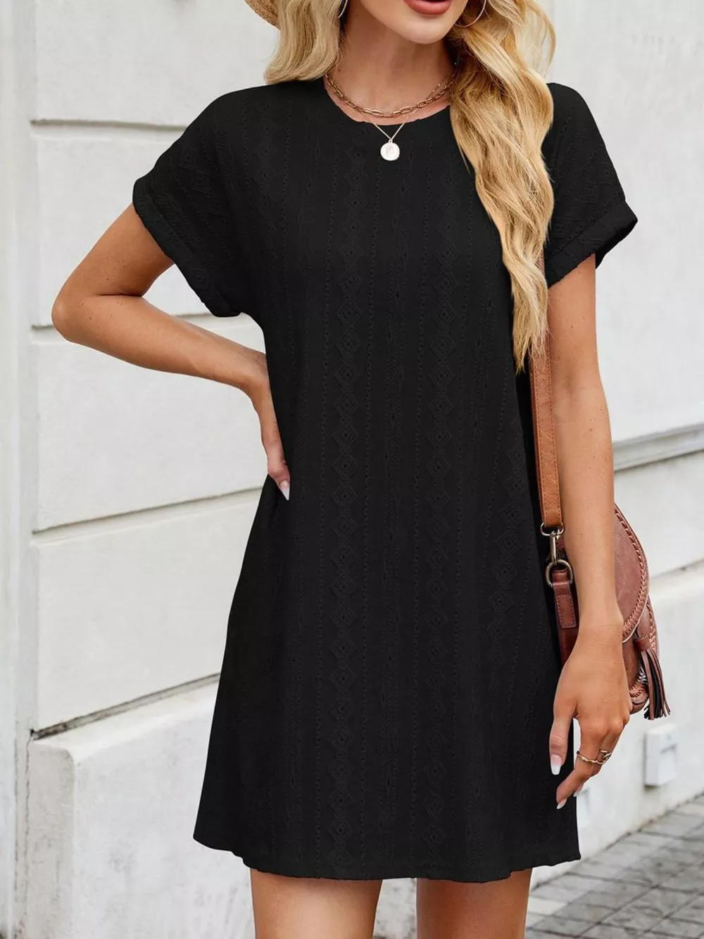 Eyelet Round Neck Casual Mini Dress, image 30