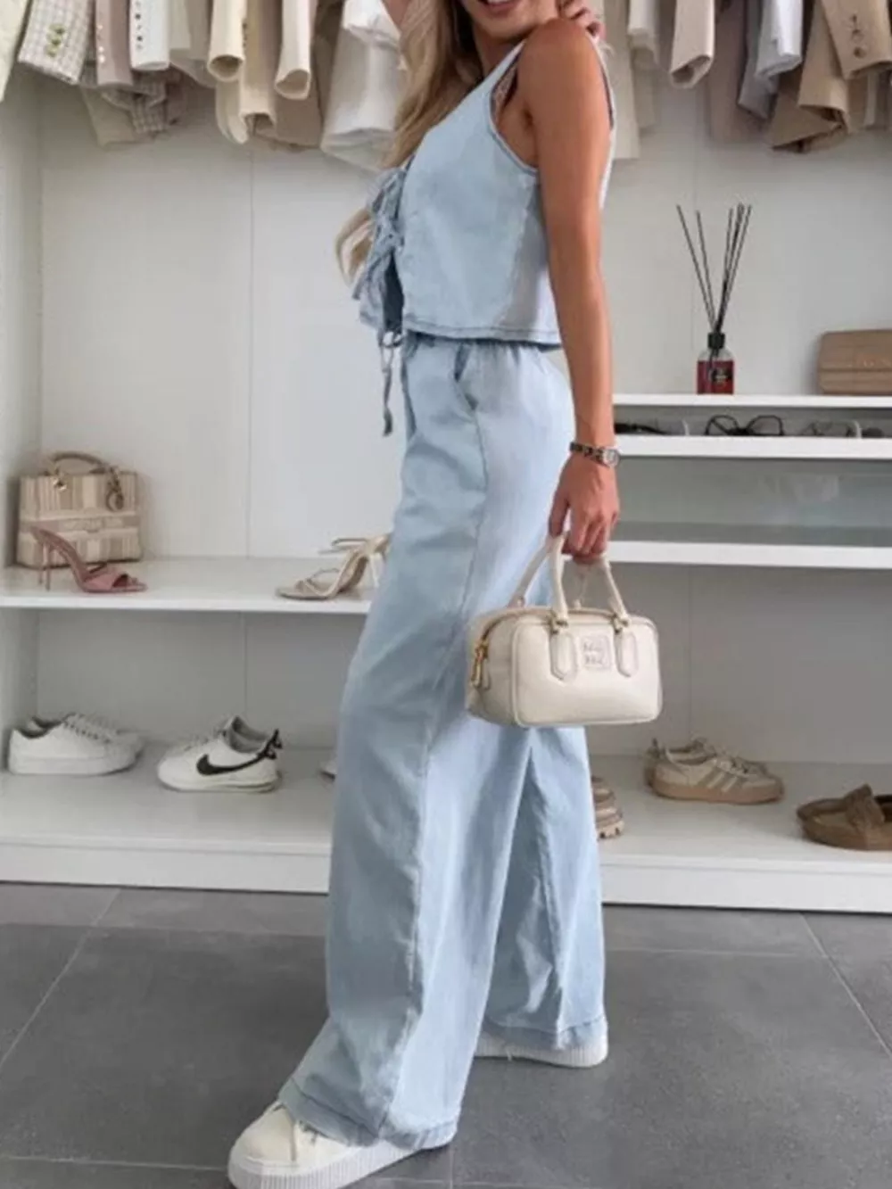 Tie Front Vest and Jeans Denim Set, image 6