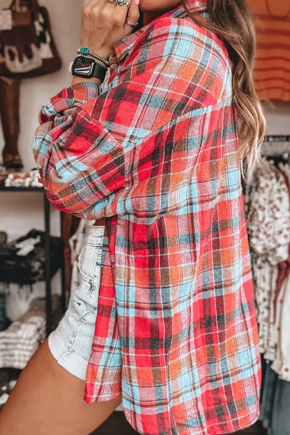 Plaid Collared Neck Long Sleeve Shirt, image 11