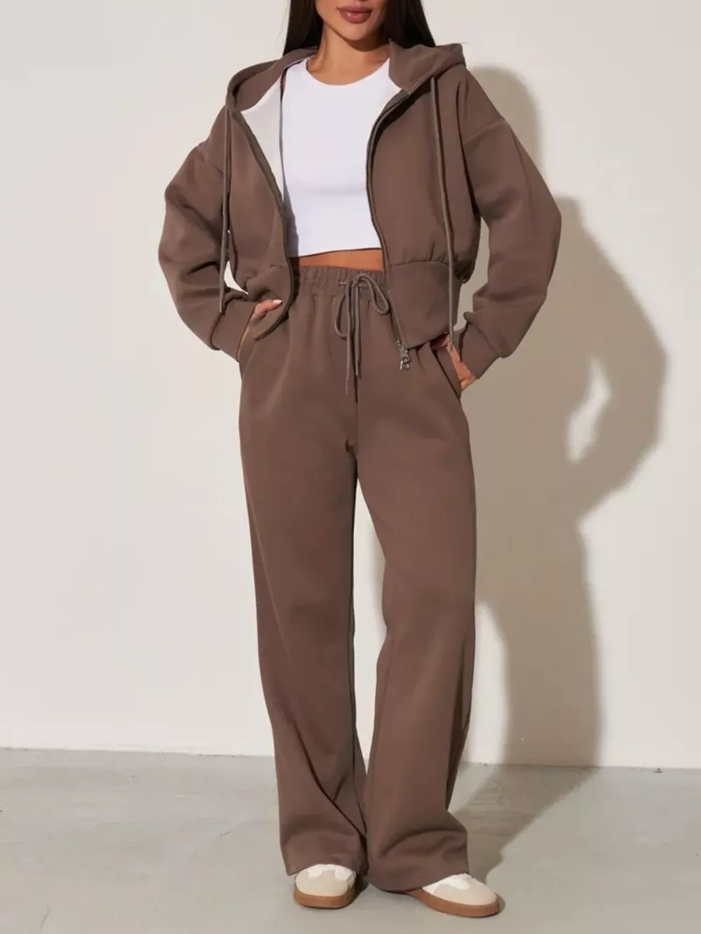 Zip-Up Hoodie and Wide-Leg Pants Set, image 23