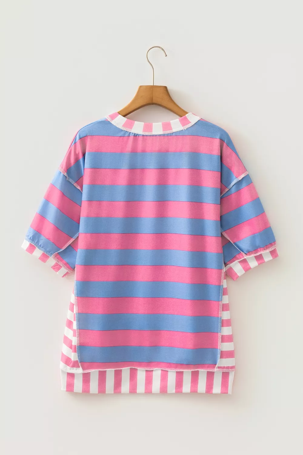 Stripe Exposed Seam Contrast Patchwork Oversized Top, image 4