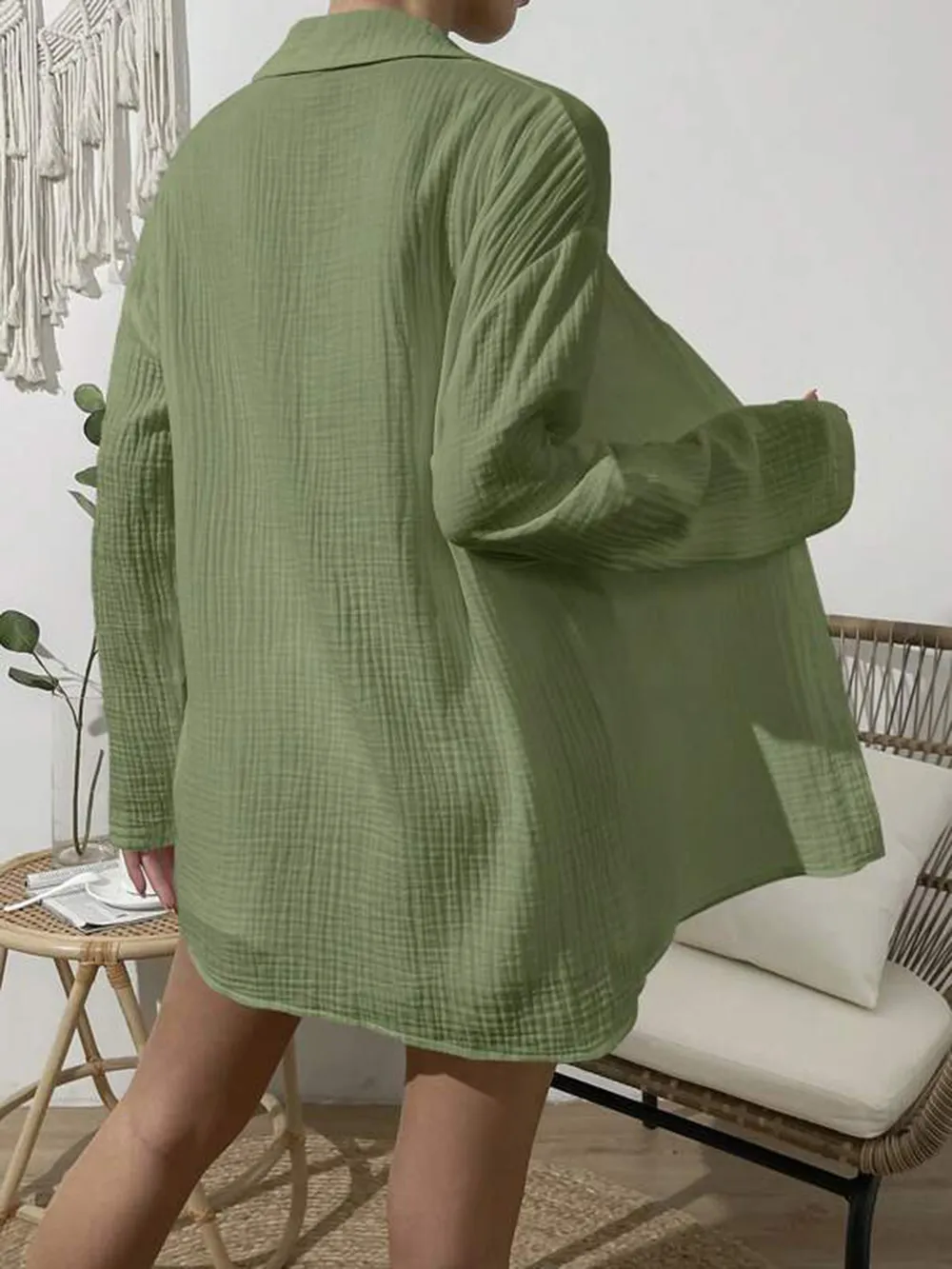Dropped Shoulder Button Up Top and Elastic Waist Shorts Set, image 31