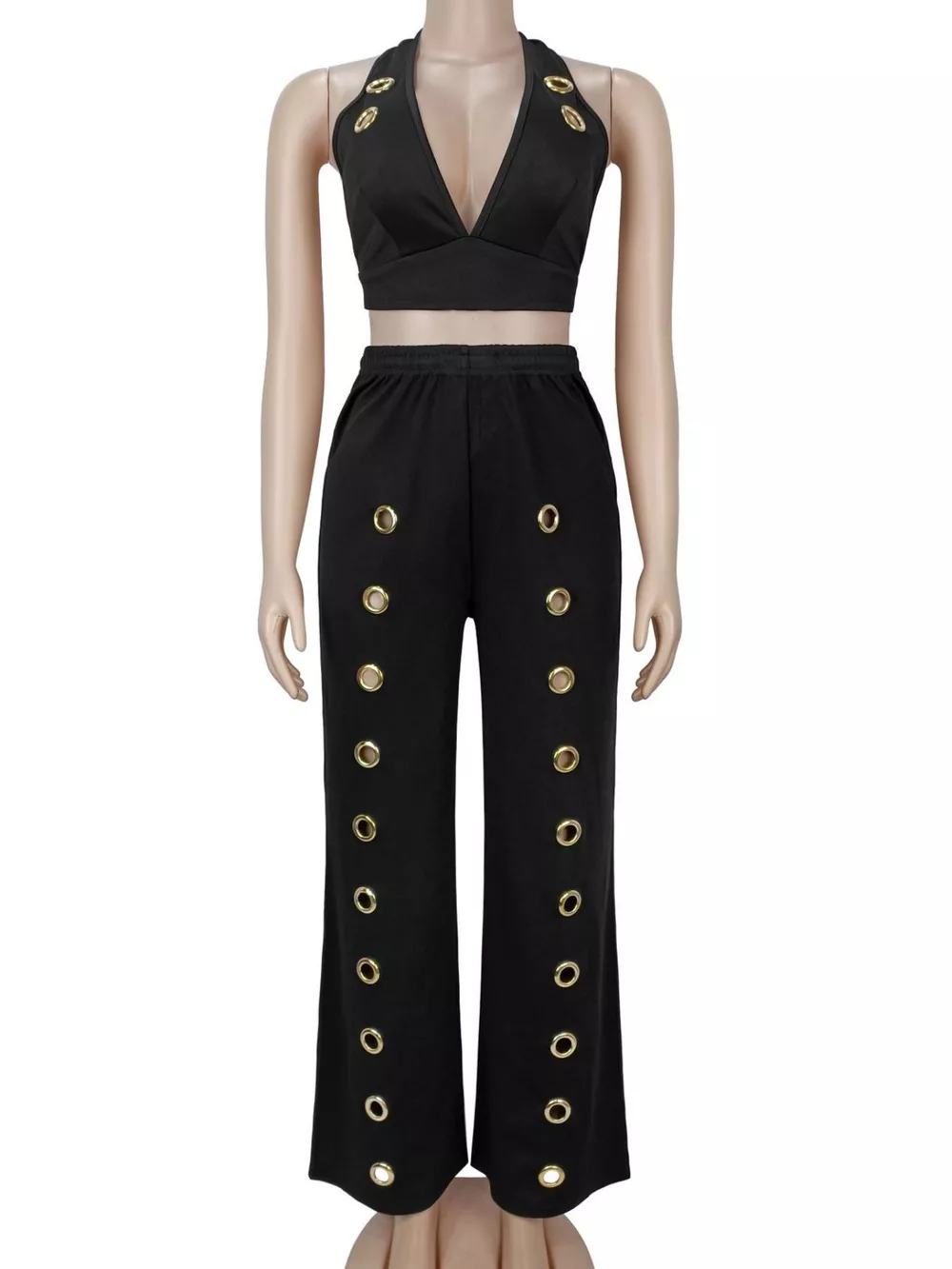 Eyelet Crop Top and Wide-Leg Pants Set, image 3