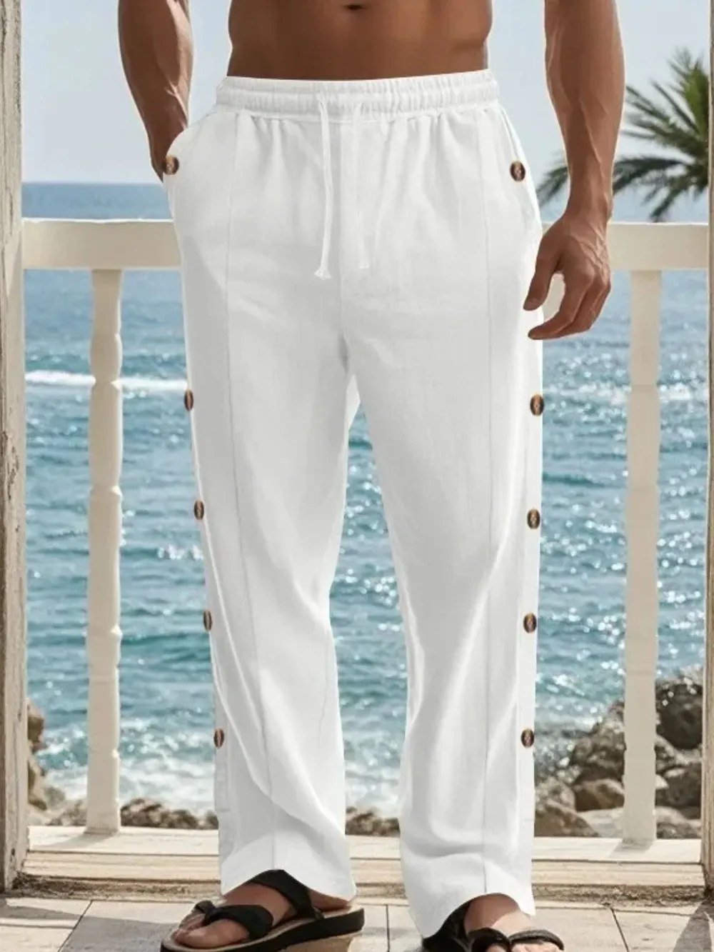 Men's Full Size Side Button Wide Leg Pants Plus Size, image 6