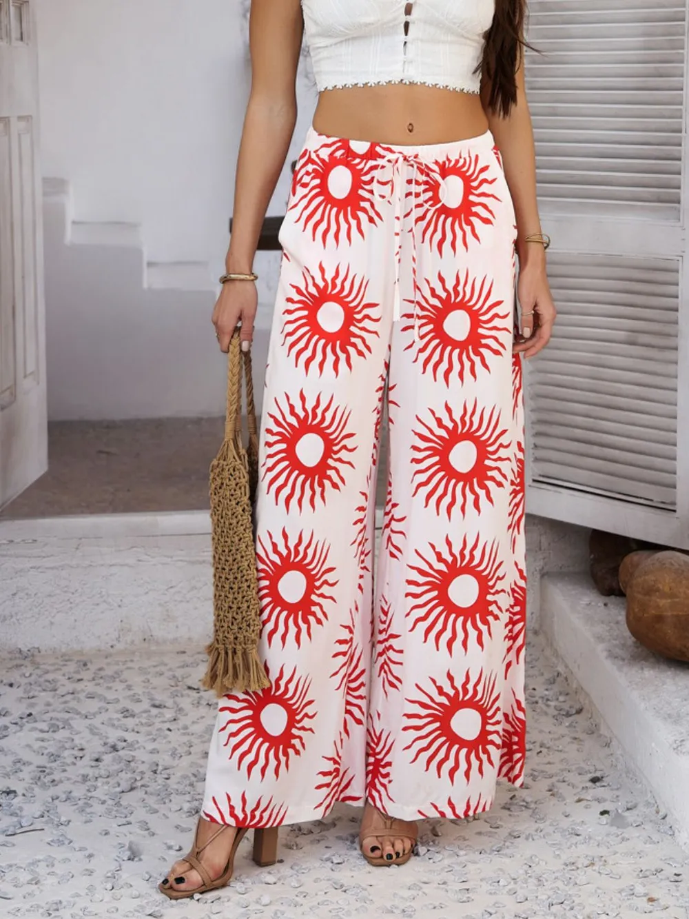 Drawstring Printed Wide Leg Pants, image 22