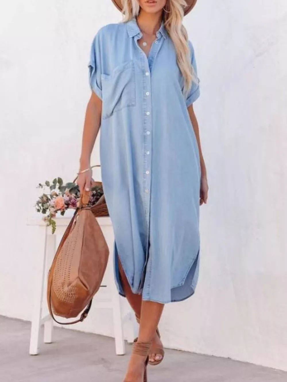 Casual Shirt Dress with Side Slits