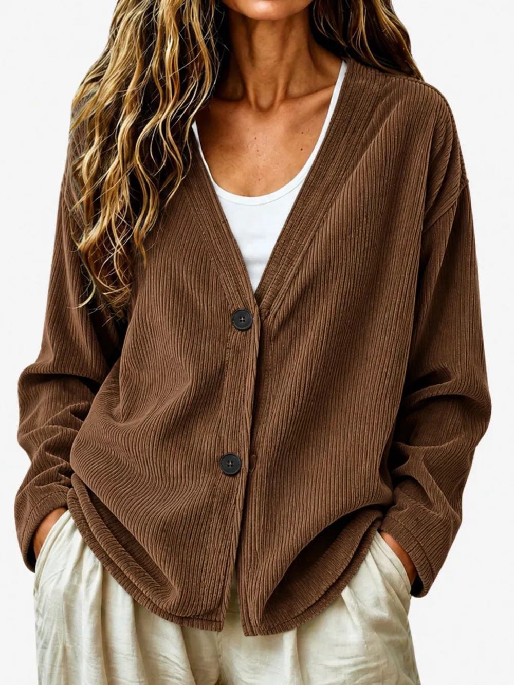 Casual Corduroy Button-Up Cardigan, image 3