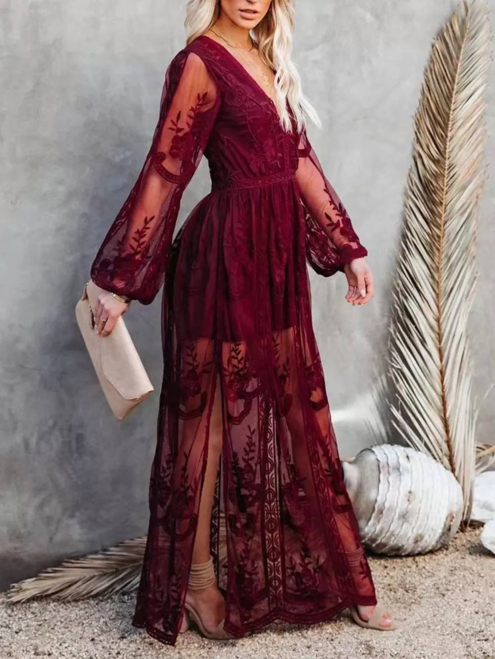 Floral Lace Slit Maxi Dress, image 19