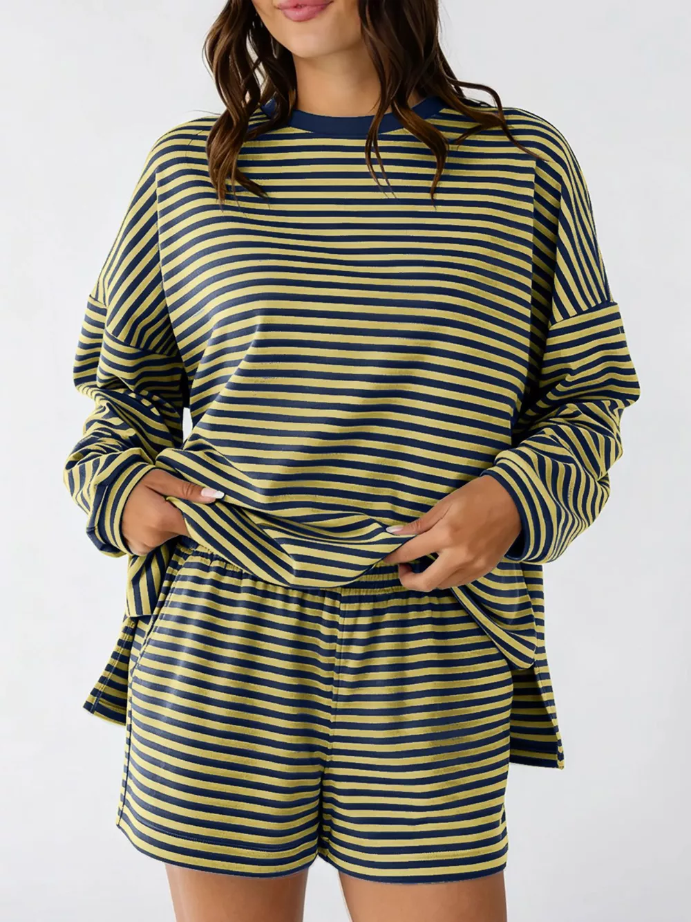 Casual Striped Long Sleeve Top and Shorts Set, image 12