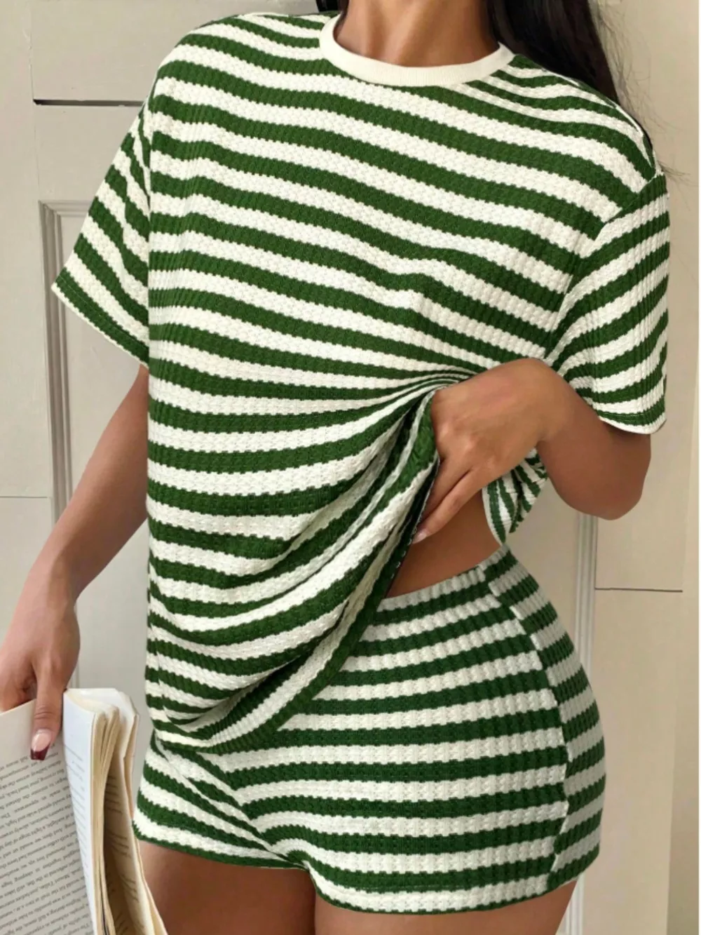 Striped Round Neck Top and Shorts Set, image 17