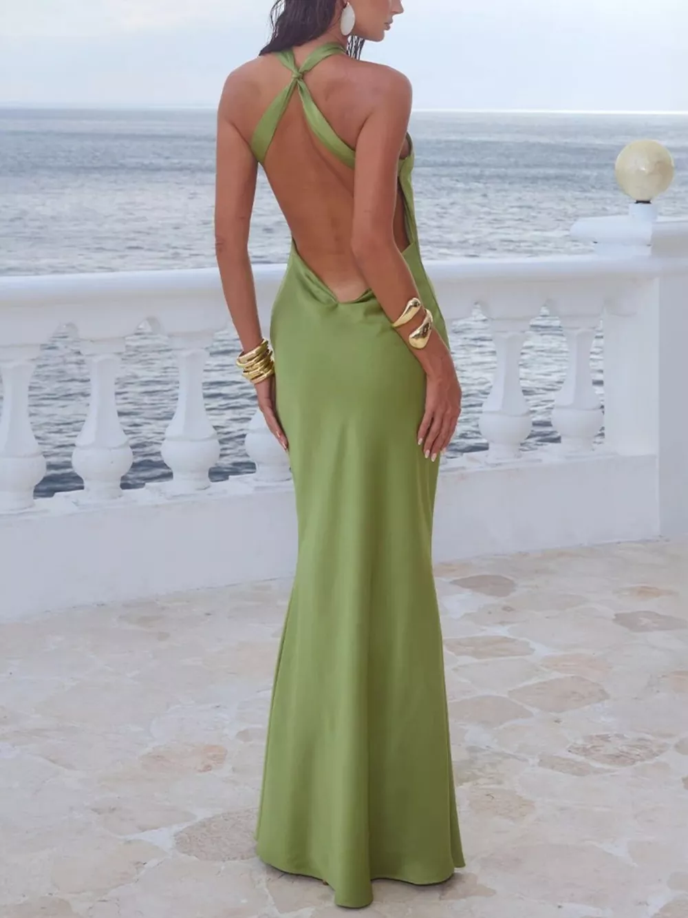 Halter Neck Satin Maxi Dress, image 4