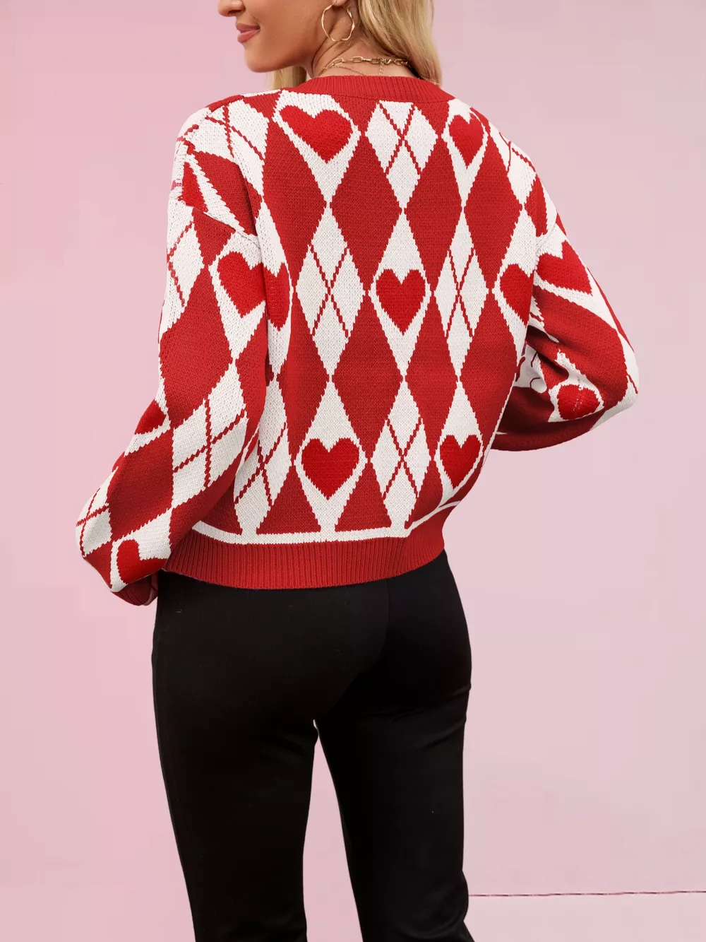 Heart Pattern Button-Up Cardigan, image 7
