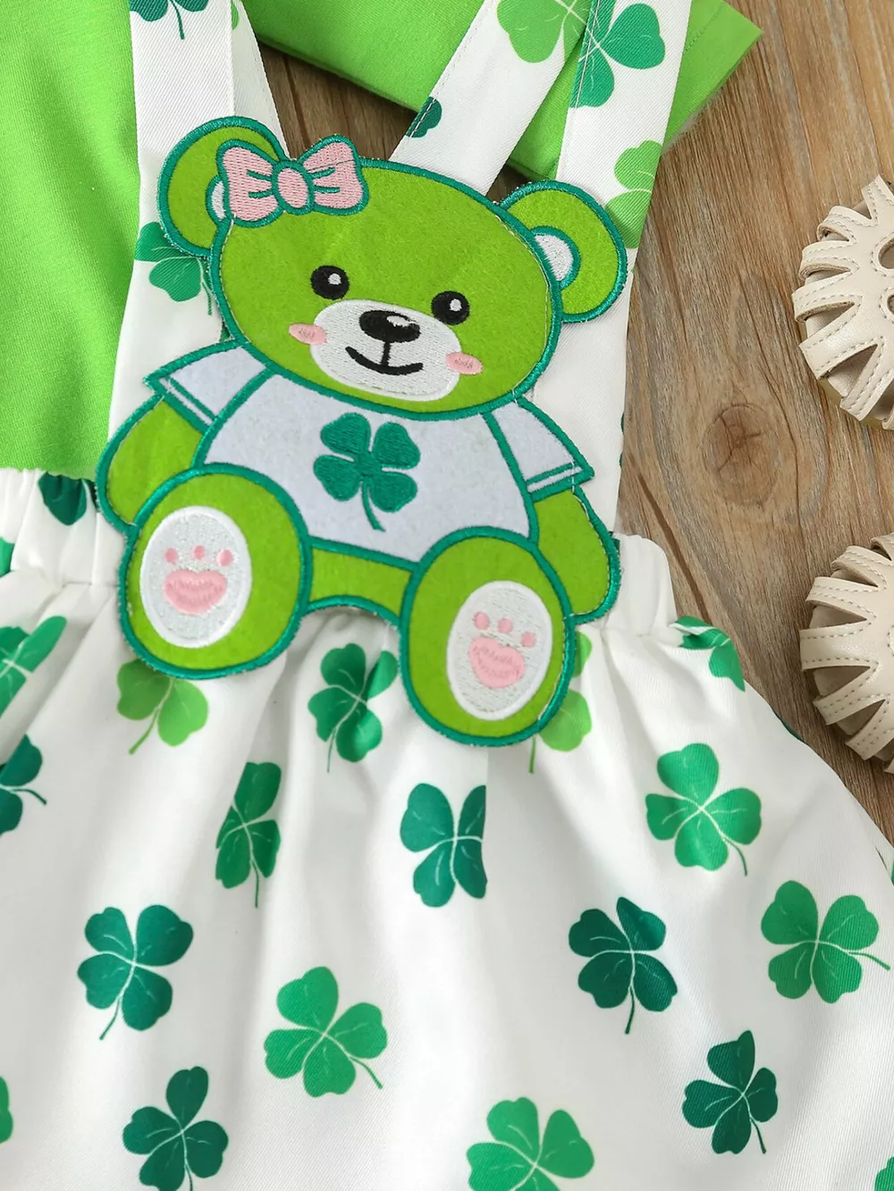 Children's Ruffled Long Sleeve Bodysuit and Overall Dress Set with Headband, image 4