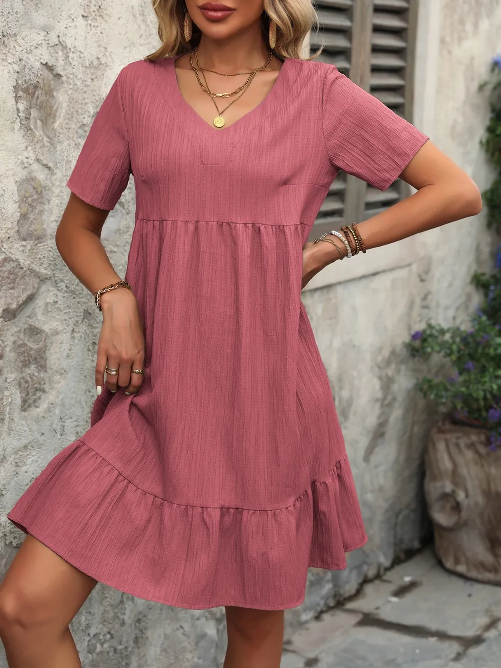 V-Neck Short Sleeve Mini Dress, image 18