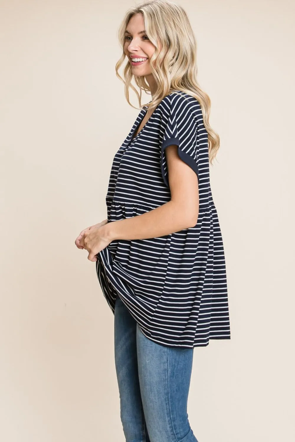 Cotton Bleu by Nu Label Striped Button Front Baby Doll Top, image 3