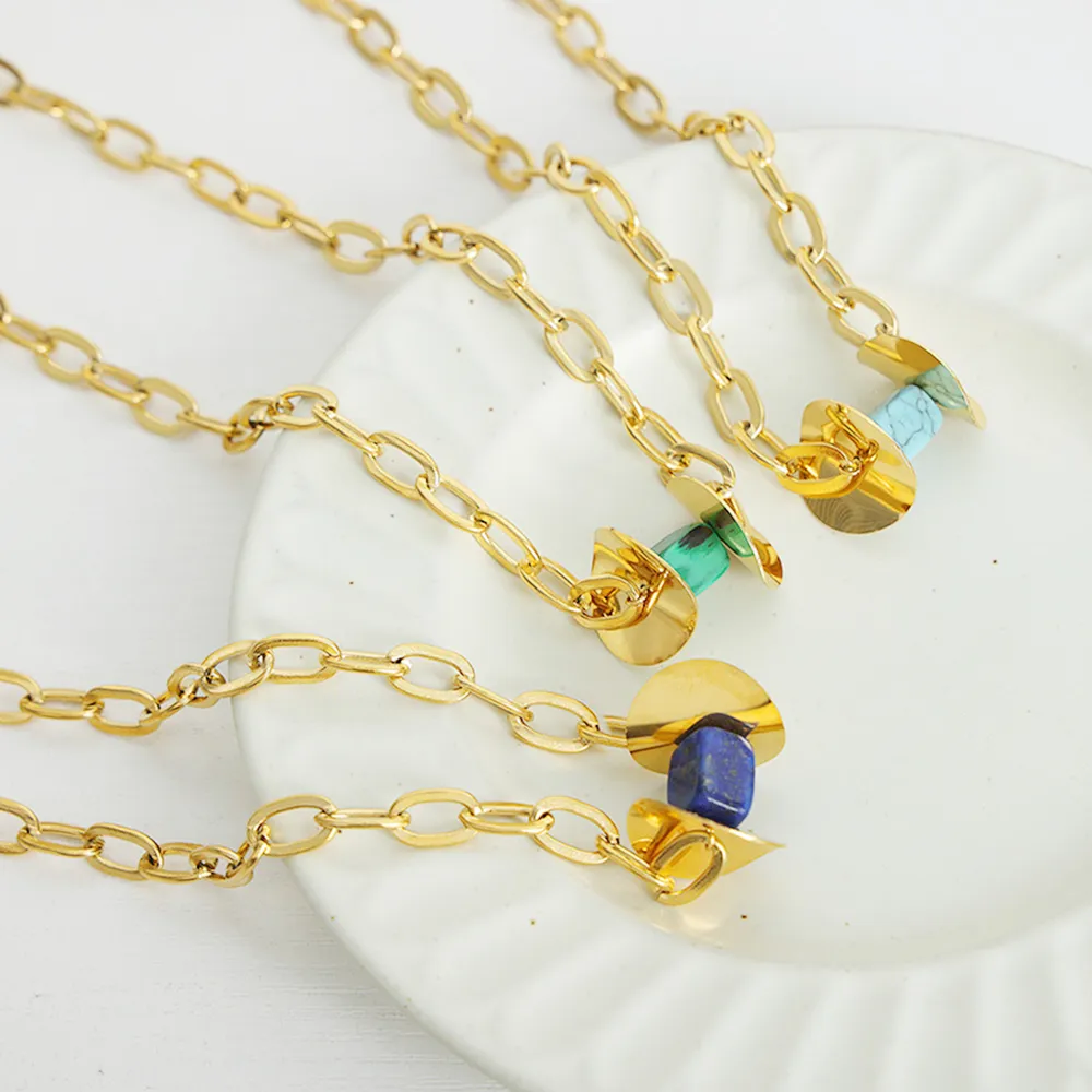Natural Stone Pendant Titanium Steel Necklace, image 9