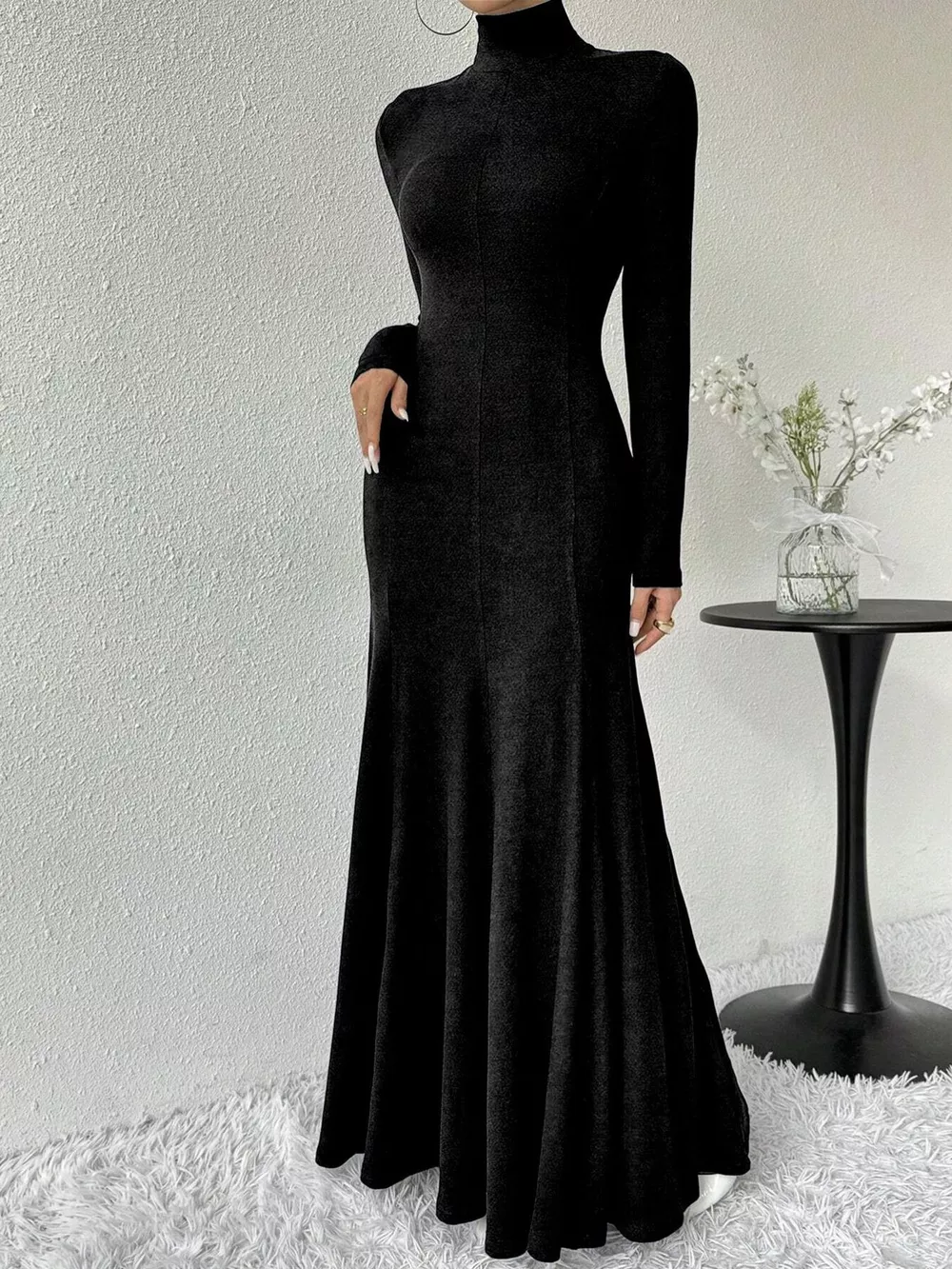 Turtleneck Long Sleeve Maxi Mermaid Dress