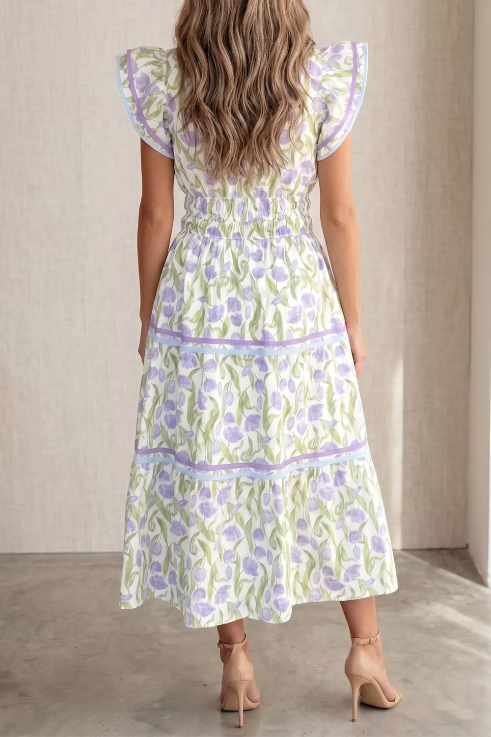 Floral Print Contrast Trim Midi Dress, image 2