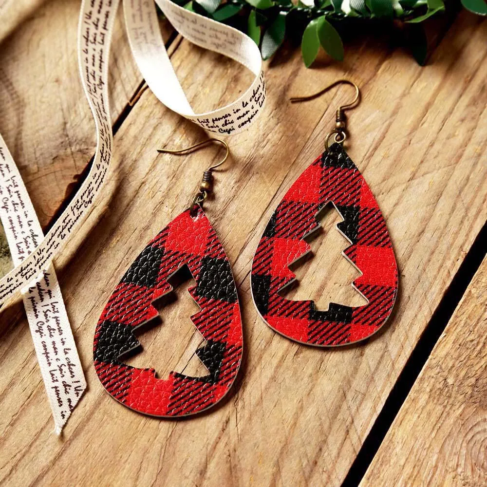 PU Leather Cutout Christmas Tree Earrings, image 3