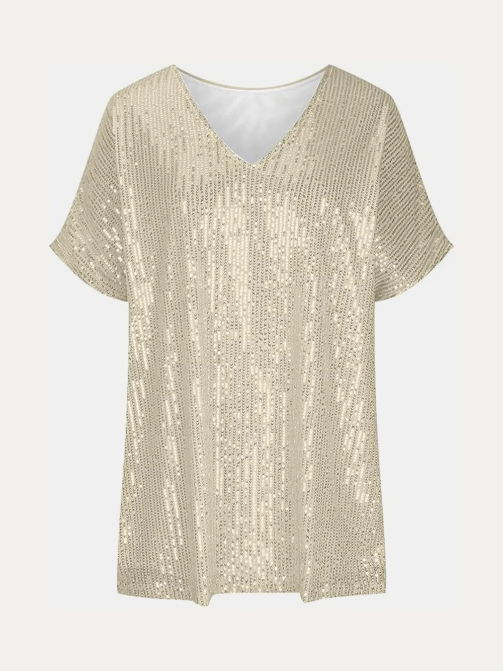Full Size Sequin V-Neck Short Sleeve Top, image 21