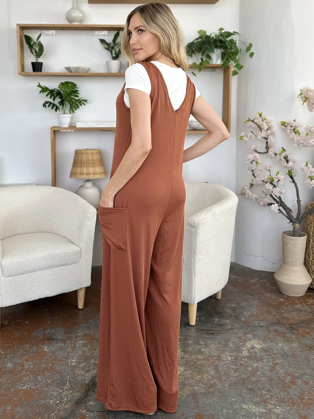 Full Size Sleeveless Wide Leg Jumpsuit with Pockets, image 12