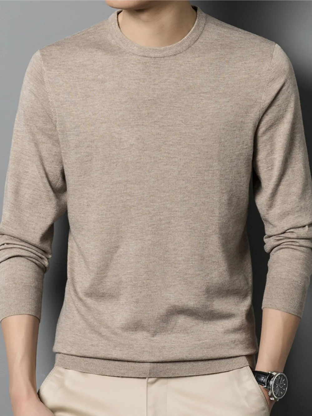 Men's Plus Size Round Neck Long Sleeve Sweater, image 2