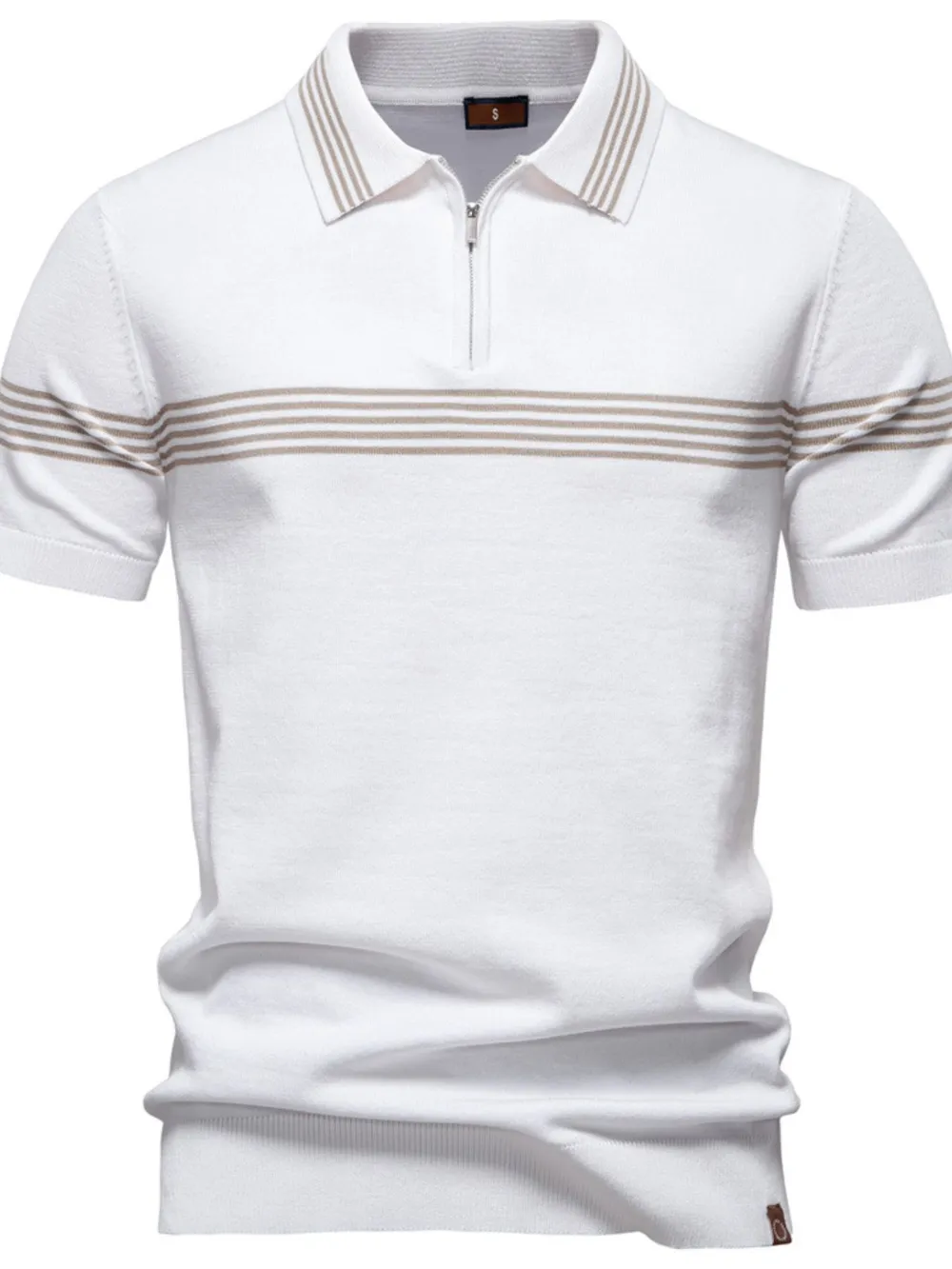 Men's Classic Striped Zip Collar Polo Shirt, image 2