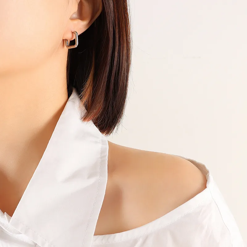 Titanium Steel Geometric Huggie Earrings, image 6