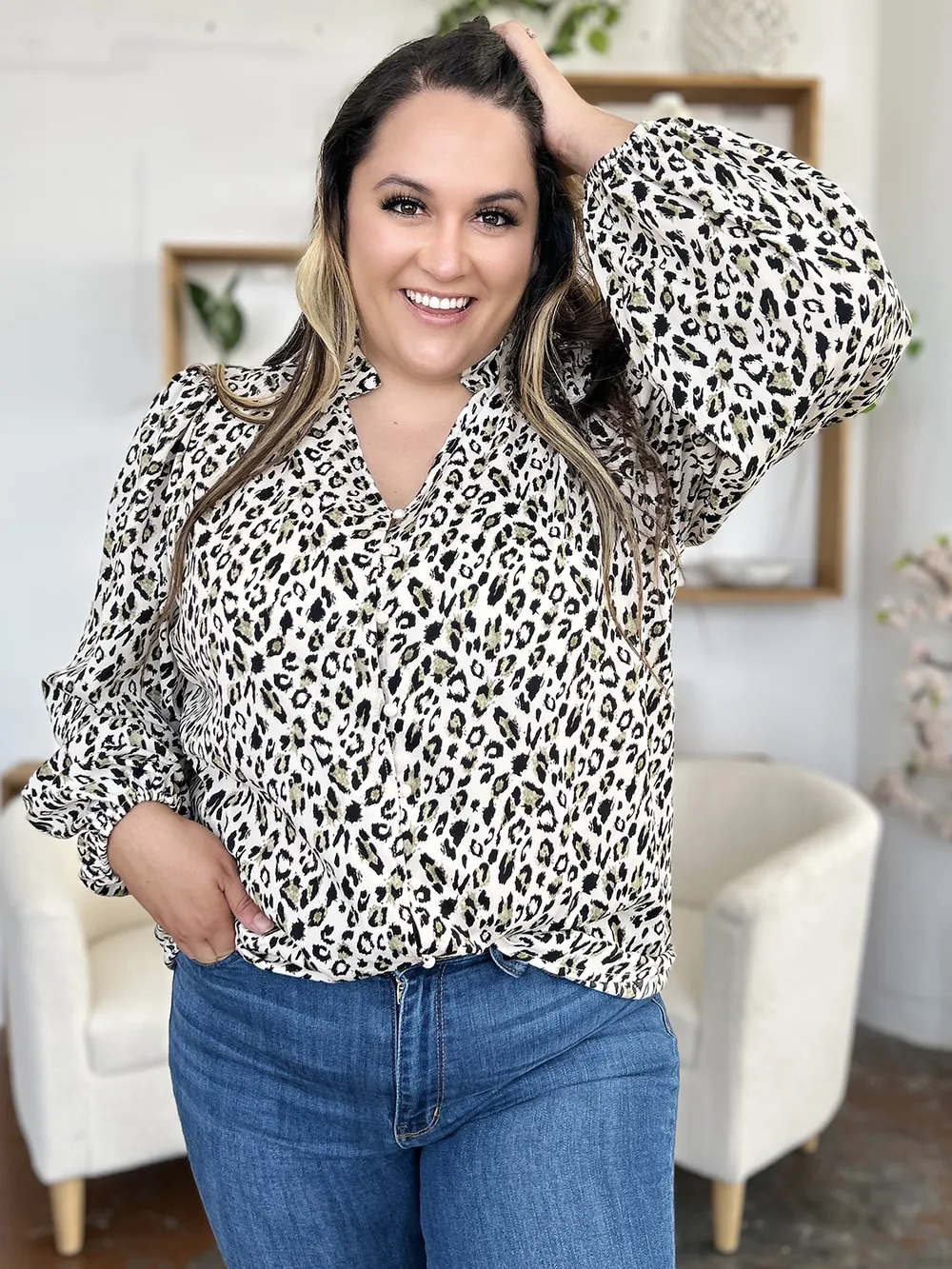 Full Size Leopard Long Sleeve Blouse, image 16