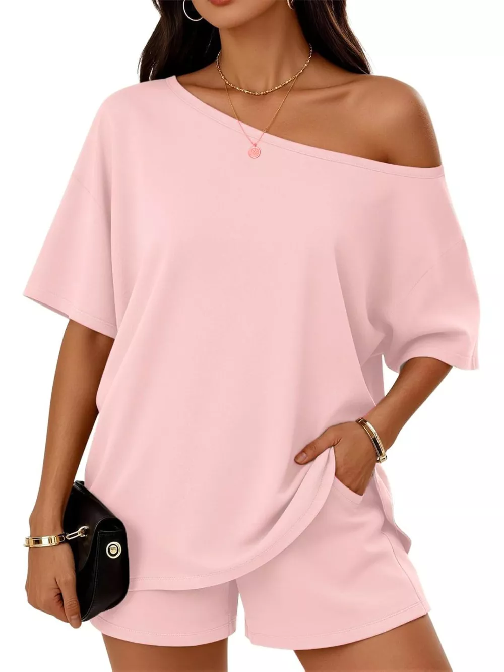 Full Size Boat Neck Tee and Shorts Set Plus Size, image 24