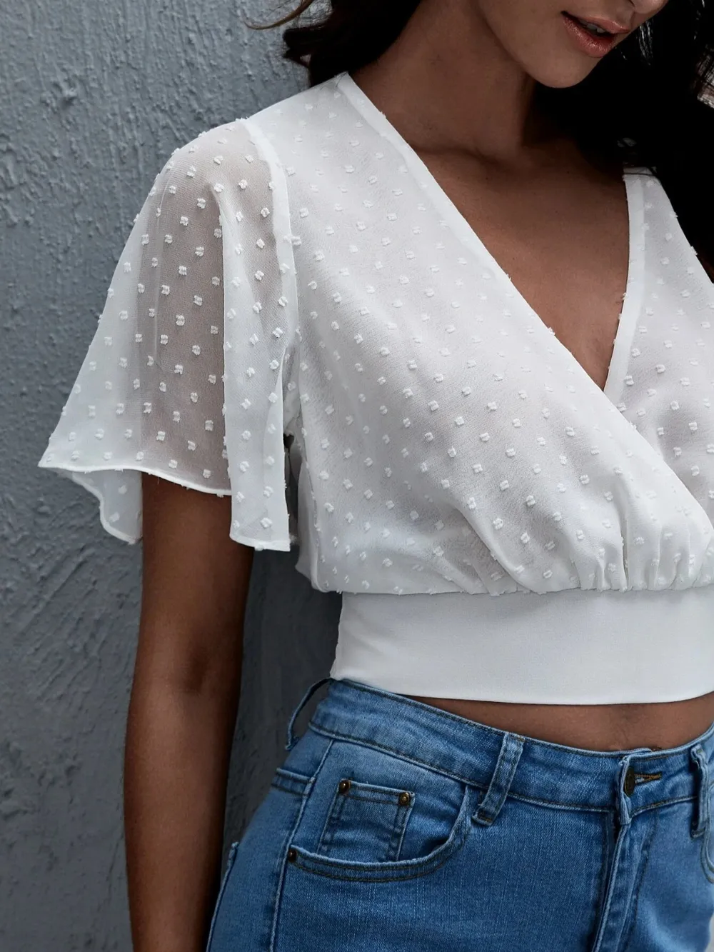Short Sleeve Smocked Swiss Dot Blouse, image 5