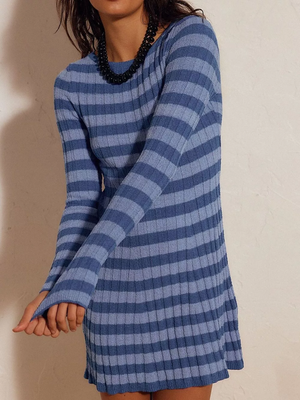 Striped Ribbed Knit Long Sleeve Sweater Dress, image 5