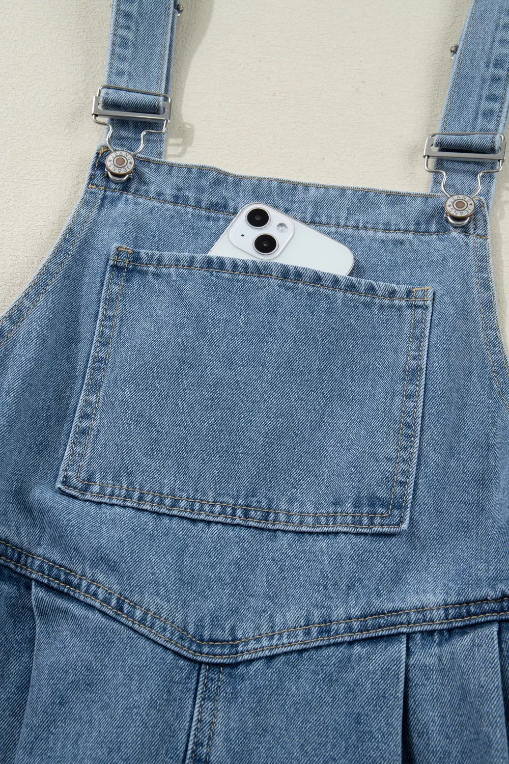 Pleated Wide Leg Retro Pocketed Denim Jumpsuit, image 11