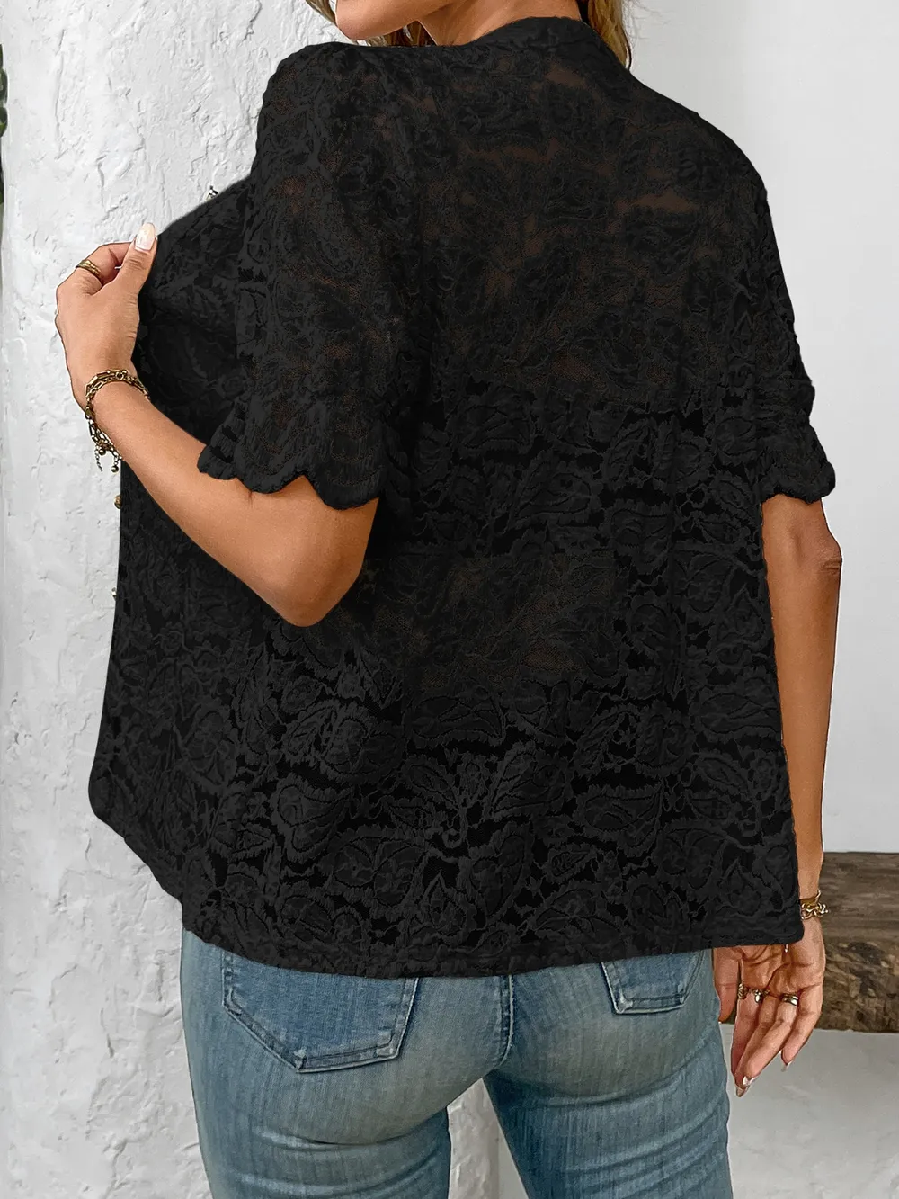 Button Down Half Sleeve Lace Shirt, image 13