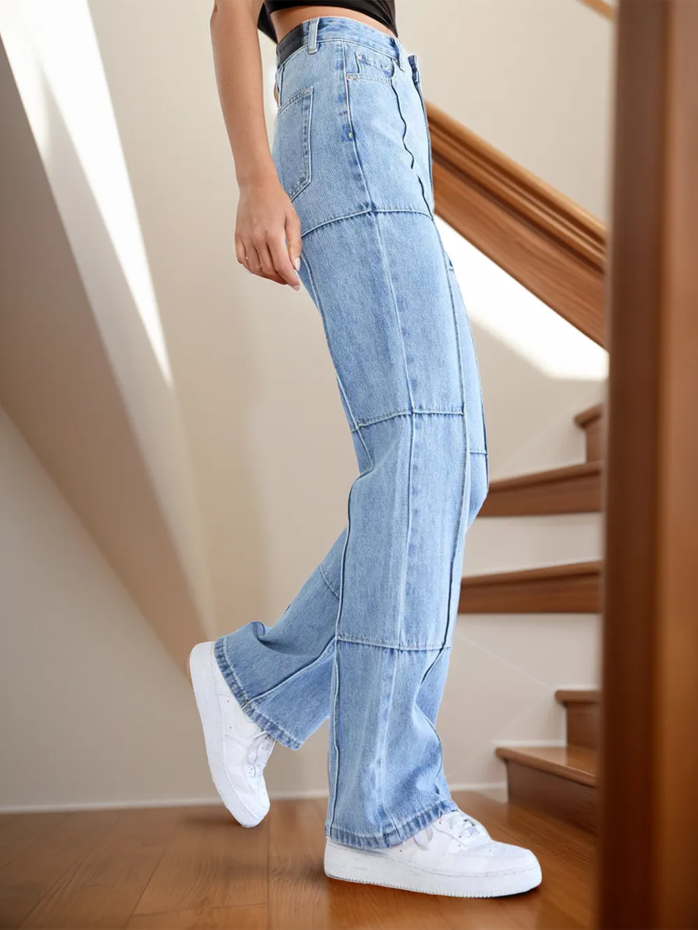 High Waist Straight Jeans with Pockets, image 2