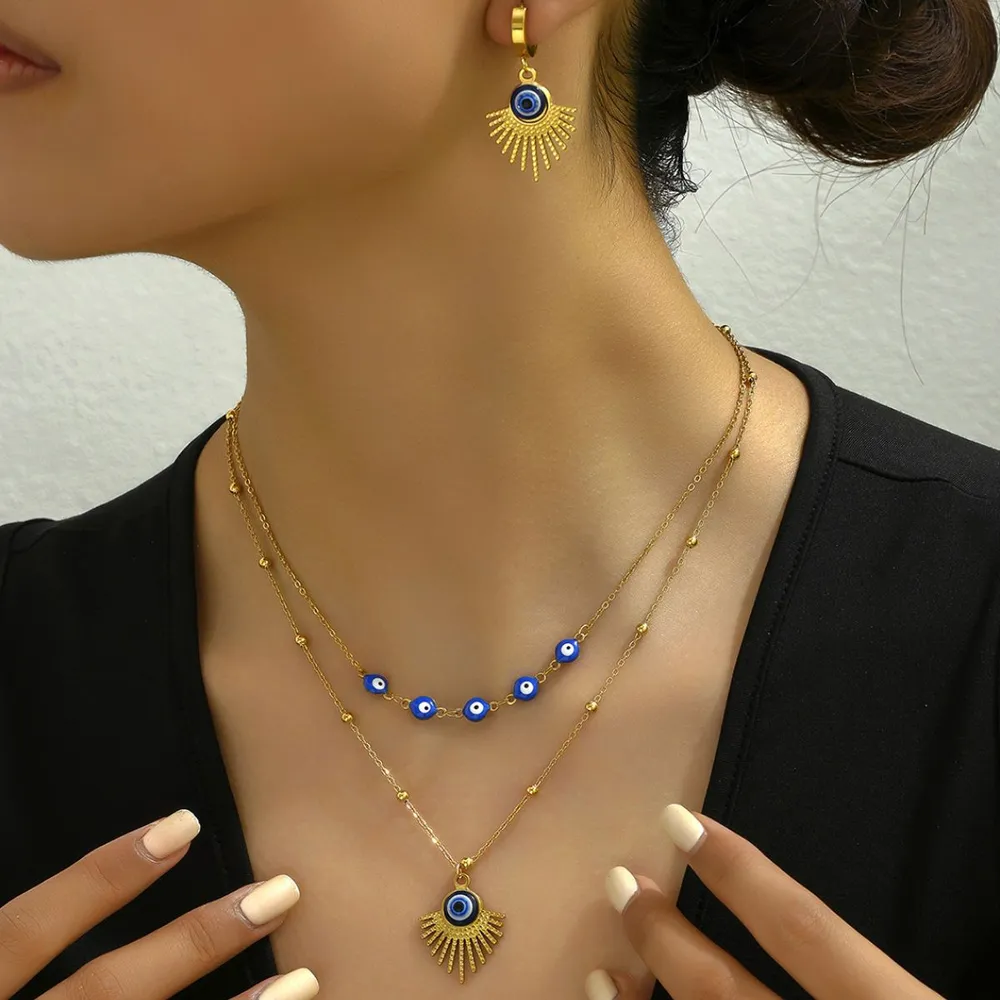 Stainless Steel Resin Necklace and Earrings Jewelry Set