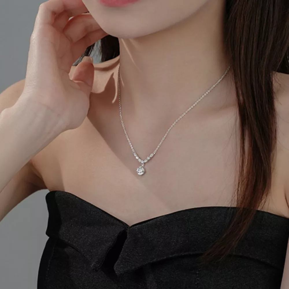 925 Sterling Silver Zircon Pendant Necklace, image 5