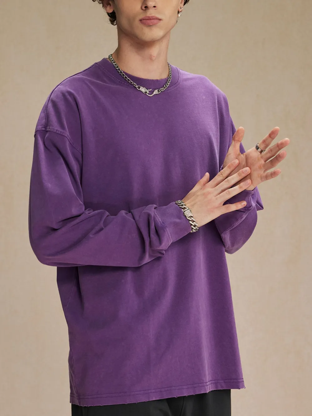Men's Oversized Washed Round Neck T-Shirt, image 7