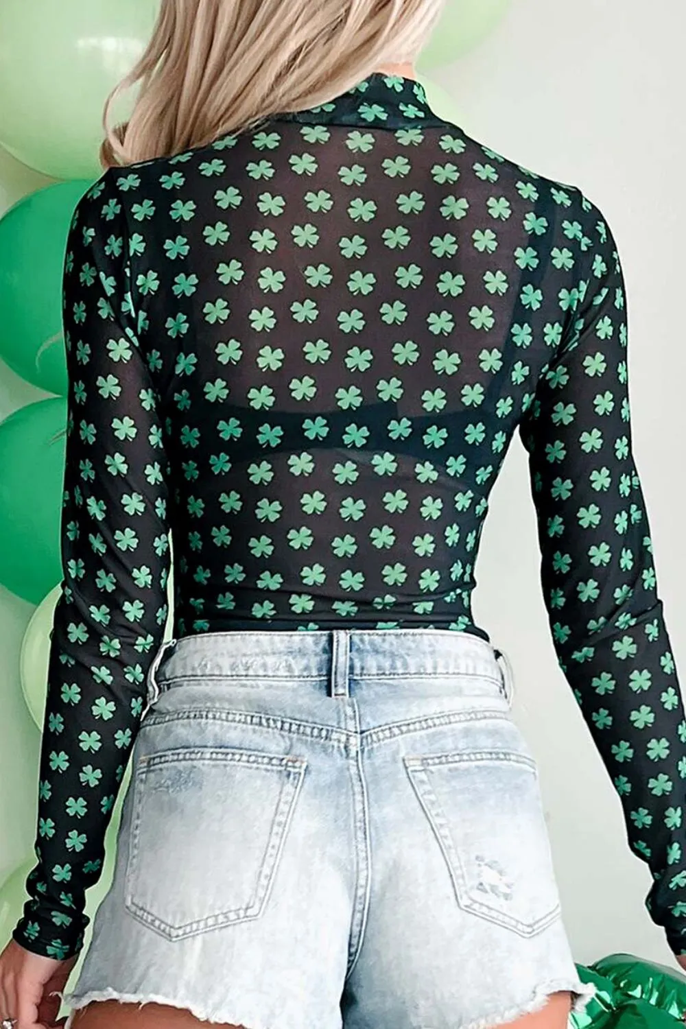 Lucky Clover Mock Neck Long Sleeve Bodysuit, image 5