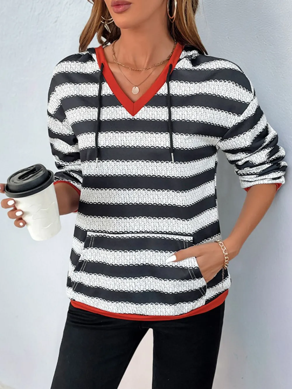 Contrast Striped Long Sleeve Hoodie, image 6
