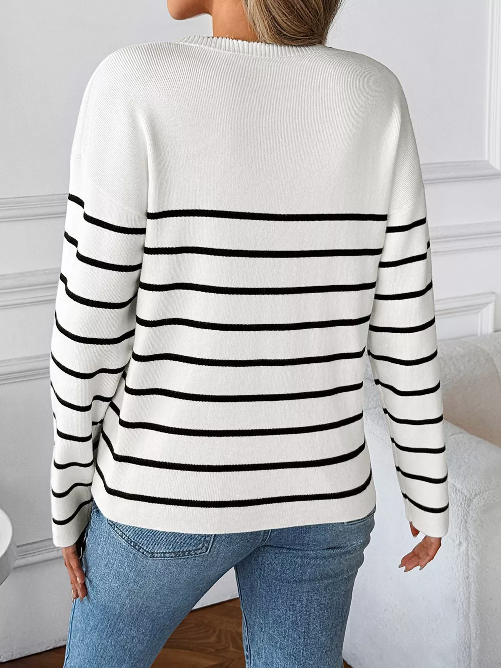 Striped V-Neck Long Sleeve Sweater, image 6