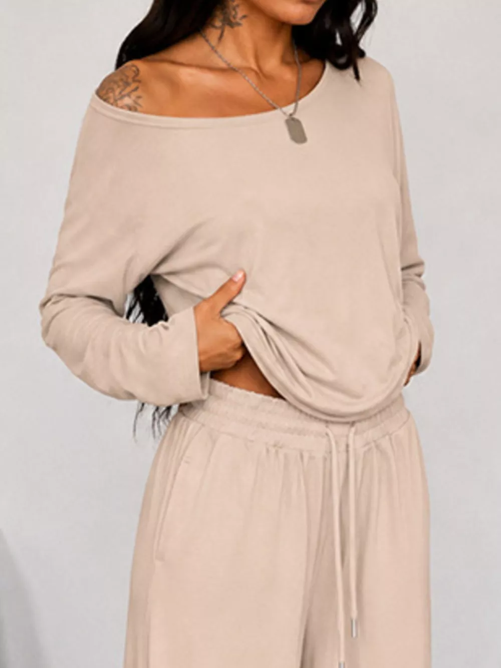 Full Size One-Shoulder Top and Drawstring Pants Set Plus Size, image 25
