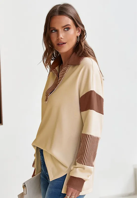 Color Block Johnny Collar Long Sleeve Sweatshirt, image 16