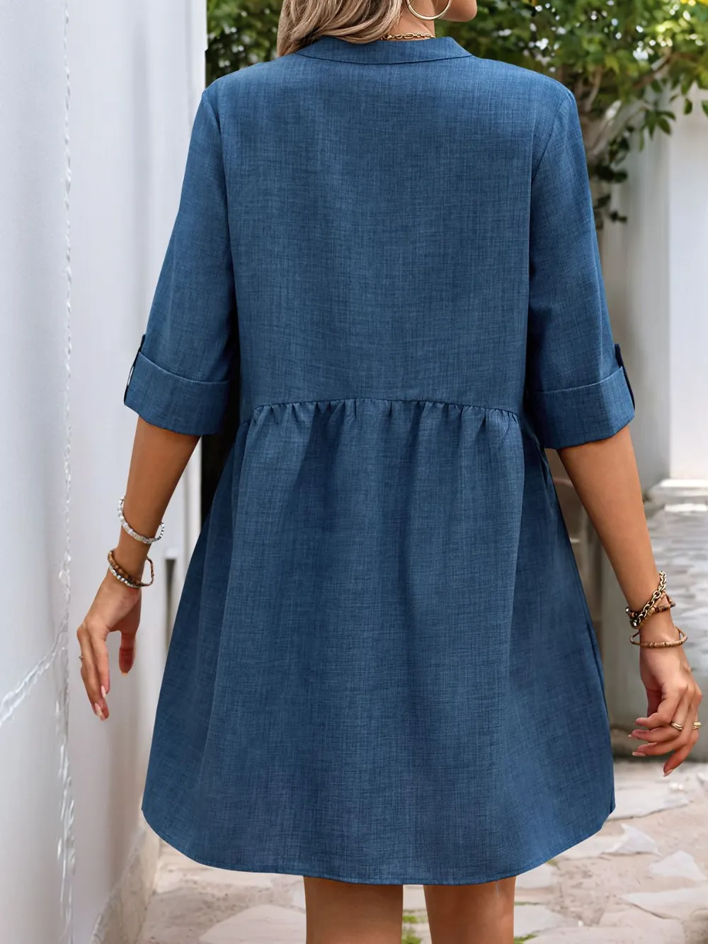 Button Down Notched Half Sleeve Mini Shirt Dress, image 4