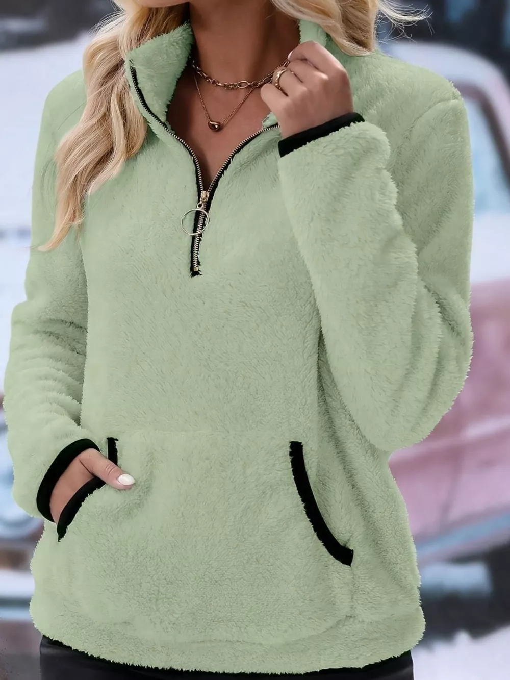 Full Size Cozy Fleece Quarter Zip Long Sleeve Sweatshirt Plus Size, image 27