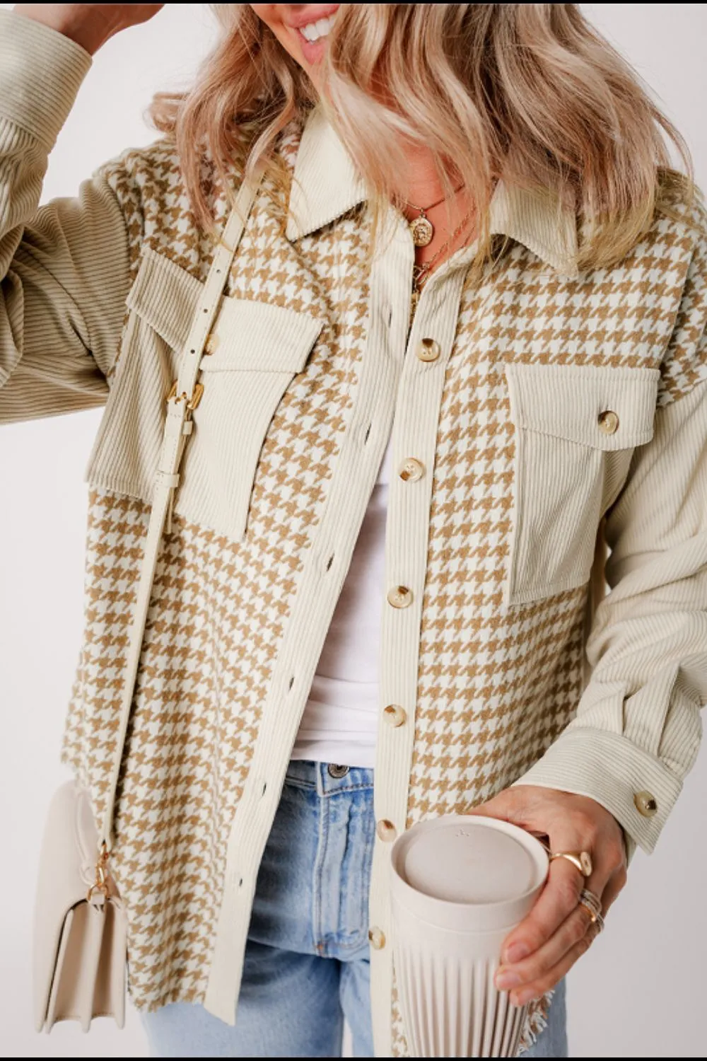 Houndstooth Button Up Long Sleeve Jacket, image 8